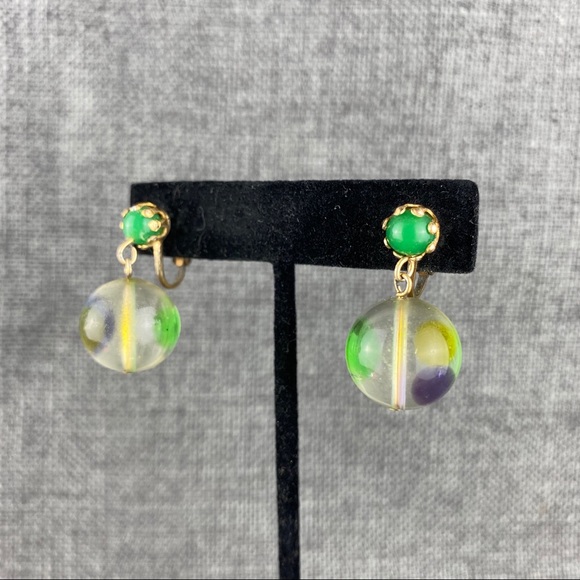 Vintage Green & Purple Bauble Clip On Earrings - Picture 2 of 6